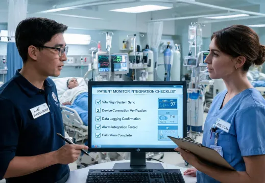 Biomedical engineer reviewing monitoring integration